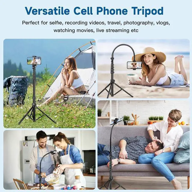 Alt view image 4 of 7 - Phone Tripod Stand 85 Tall Cellphone Tripod with Gooseneck Remote Flexible Tripod Stand for iphone Portable Phone Stand Tripod for Recording Compatible with iPhone 14 13 12 pro Android Cell phone
