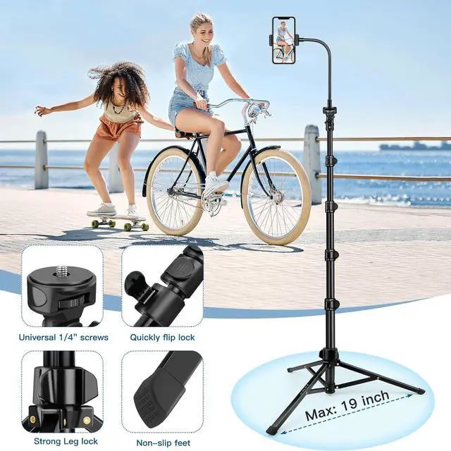 Alt view image 7 of 7 - Phone Tripod Stand 85 Tall Cellphone Tripod with Gooseneck Remote Flexible Tripod Stand for iphone Portable Phone Stand Tripod for Recording Compatible with iPhone 14 13 12 pro Android Cell phone