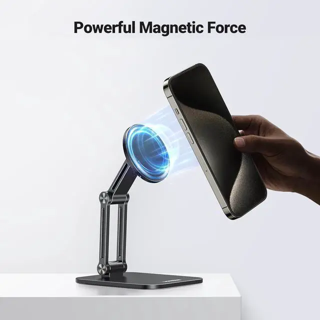 Alt view image 3 of 7 - UGREEN Magnetic Phone Stand Compatible with MagSafe iPhone Stand for Desk Ergonomic Design Adjustable, Aluminum Cell Phone Stand Compatible for iPhone 15 14 13 12 Pro Max and MagSafe Case, Black