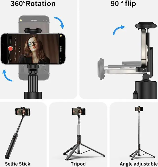 Alt view image 5 of 7 - Joyful 72 Phone Tripod & Selfie Stick Extendable Cell Phone Tripod Stand with Wireless Remote Control and Cold Shoe Mount Compatible with iPhone and  Android for Video/Photo/Vlog (Black)