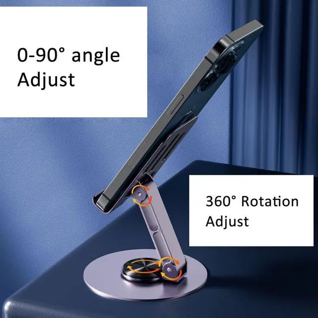 Alt view image 3 of 7 - Phone Tablet Holder Metal Phone Stand 360 Rotation All Kinds Cellphone Foldable Scalable Office Desk Adjustable Portable for Travel