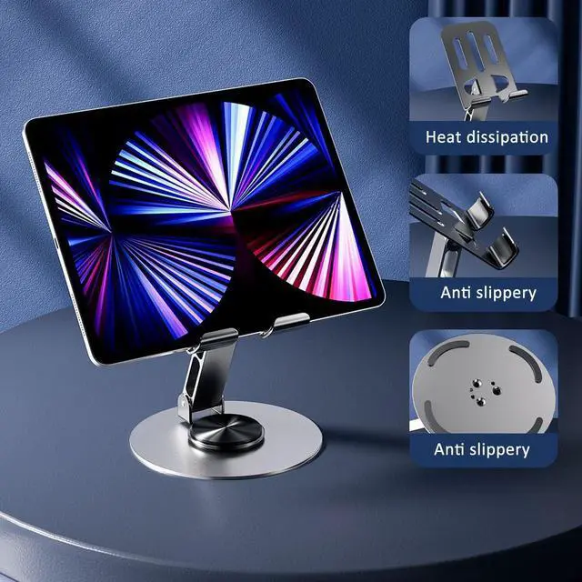 Alt view image 6 of 7 - Phone Tablet Holder Metal Phone Stand 360 Rotation All Kinds Cellphone Foldable Scalable Office Desk Adjustable Portable for Travel