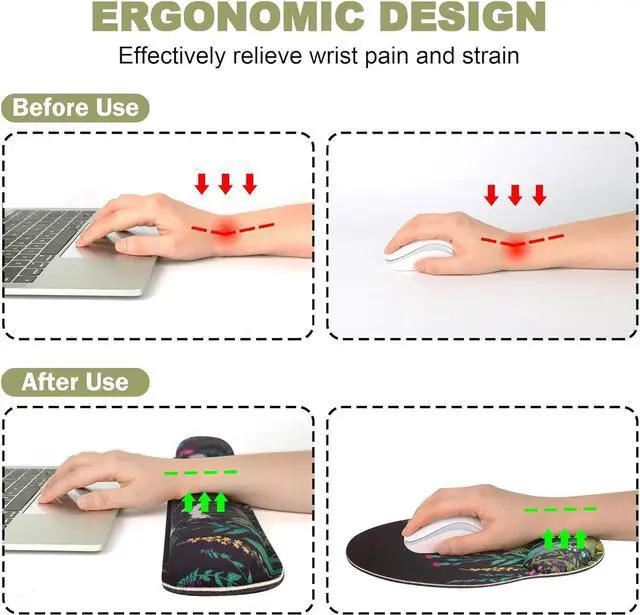 Alt view image 2 of 7 - Ergonomic Mouse Pad with Wrist Rest and Keyboard Wrist Rest Memory Foam Wrist Rest for Computer Keyboard Easy Typing Pain Relief Mouse Pad Wrist Support for Gaming Office Laptop Black Flower