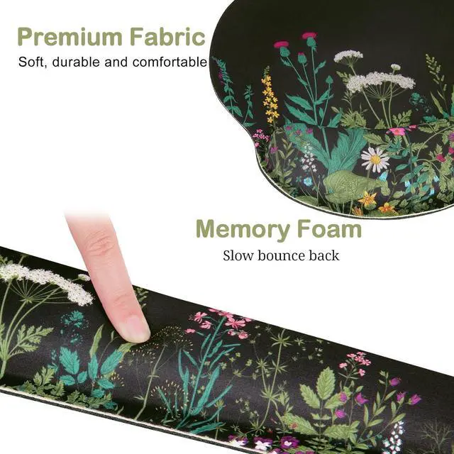 Alt view image 3 of 7 - Ergonomic Mouse Pad with Wrist Rest and Keyboard Wrist Rest Memory Foam Wrist Rest for Computer Keyboard Easy Typing Pain Relief Mouse Pad Wrist Support for Gaming Office Laptop Black Flower