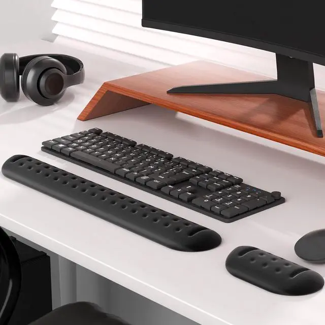 Alt view image 6 of 7 - Memory Foam Keyboard Wrist Rest Set Ergonomic Keyboard Mouse Wrist Support for Wrist Pain Relief Stain Resistant 2 Pcs Pad Black