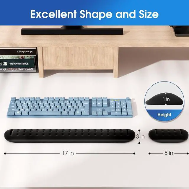 Alt view image 7 of 7 - Memory Foam Keyboard Wrist Rest Set Ergonomic Keyboard Mouse Wrist Support for Wrist Pain Relief Stain Resistant 2 Pcs Pad Black