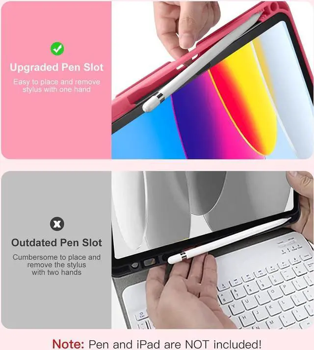 Alt view image 6 of 7 - iPad 10th Generation Case with Keyboard 10.9 Inch - 7 Colors Backlit Wireless Detachable Folio Keyboard Cover with Pencil Holder for New iPad 10th Gen 2022 (Pink)