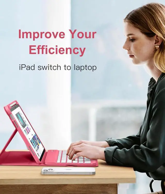 Alt view image 7 of 7 - iPad 10th Generation Case with Keyboard 10.9 Inch - 7 Colors Backlit Wireless Detachable Folio Keyboard Cover with Pencil Holder for New iPad 10th Gen 2022 (Pink)