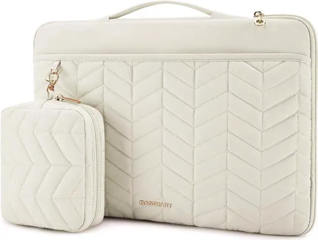 Main image of 15-15.6 Inch Laptop Case Sleeve for Women Puffy Shockproof Laptop Bag with Accessories Pouch and Handle Lightweight Computer Case Compatible with  HP MacBook Air/Pro Natural Cream
