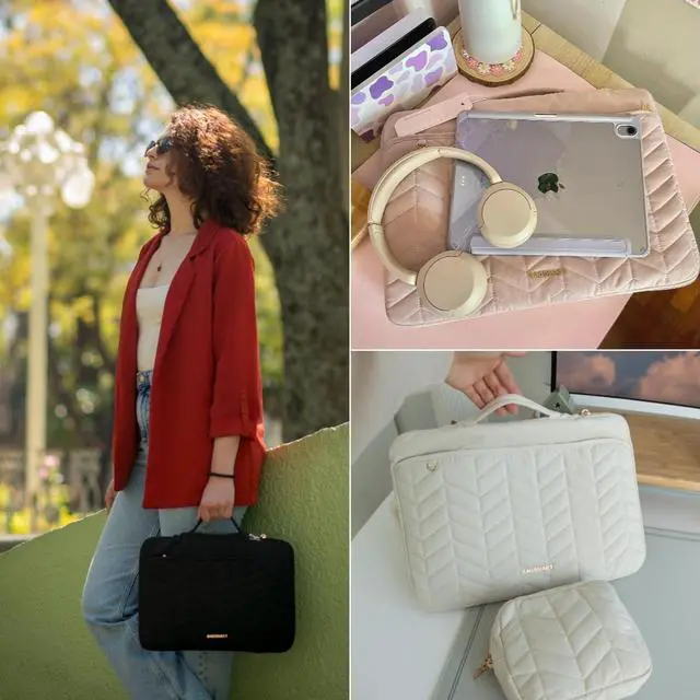 Alt view image 2 of 7 - 15-15.6 Inch Laptop Case Sleeve for Women Puffy Shockproof Laptop Bag with Accessories Pouch and Handle Lightweight Computer Case Compatible with  HP MacBook Air/Pro Natural Cream