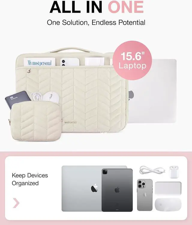 Alt view image 3 of 7 - 15-15.6 Inch Laptop Case Sleeve for Women Puffy Shockproof Laptop Bag with Accessories Pouch and Handle Lightweight Computer Case Compatible with  HP MacBook Air/Pro Natural Cream