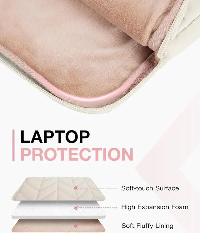Alt view image 4 of 7 - 15-15.6 Inch Laptop Case Sleeve for Women Puffy Shockproof Laptop Bag with Accessories Pouch and Handle Lightweight Computer Case Compatible with  HP MacBook Air/Pro Natural Cream