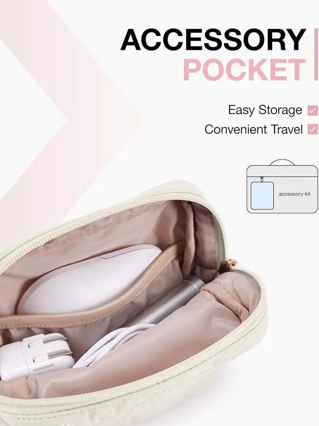 Alt view image 6 of 7 - 15-15.6 Inch Laptop Case Sleeve for Women Puffy Shockproof Laptop Bag with Accessories Pouch and Handle Lightweight Computer Case Compatible with  HP MacBook Air/Pro Natural Cream