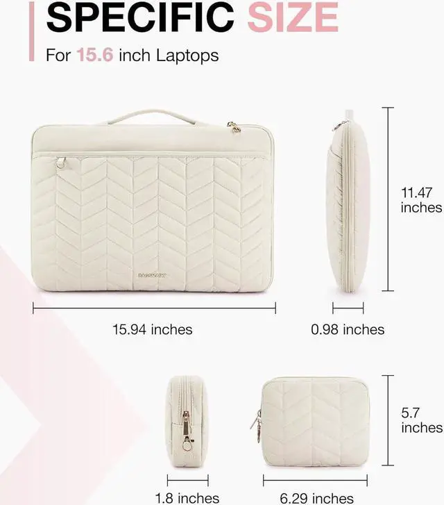 Alt view image 7 of 7 - 15-15.6 Inch Laptop Case Sleeve for Women Puffy Shockproof Laptop Bag with Accessories Pouch and Handle Lightweight Computer Case Compatible with  HP MacBook Air/Pro Natural Cream