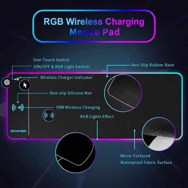 Alt view image 2 of 7 - RGB Gaming Mouse Pad with Wireless Charging 15W Large Desk Mat 800x300x4mm 10 Light Modes Keyboard Pad with Non-Slip Rubber Base Waterproof Mousepad for Gaming PC MacBook Laptop
