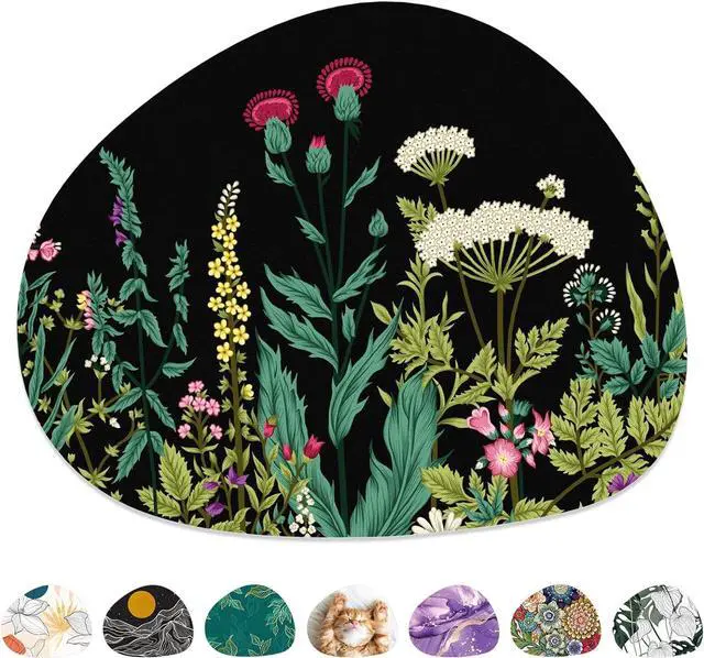 Main image of Mouse Pad, Premium-Textured Oval Computer Pad, 8.7" x 7.1" Thick 3 mm Anti-Slip Waterproof Rubber Cute Mouse Mat for Office, Home, Gaming, Laptop, PC, Black Dandelion