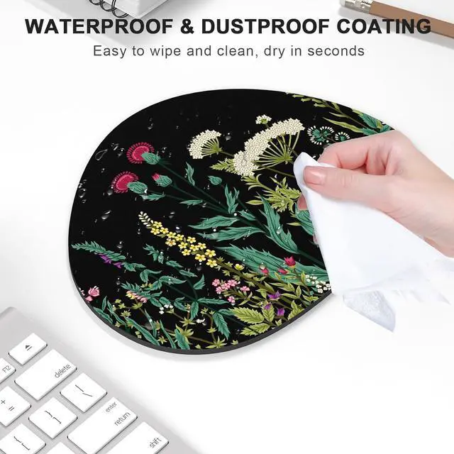 Alt view image 4 of 7 - Mouse Pad, Premium-Textured Oval Computer Pad, 8.7" x 7.1" Thick 3 mm Anti-Slip Waterproof Rubber Cute Mouse Mat for Office, Home, Gaming, Laptop, PC, Black Dandelion
