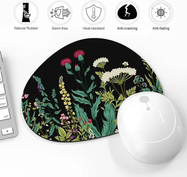 Alt view image 5 of 7 - Mouse Pad, Premium-Textured Oval Computer Pad, 8.7" x 7.1" Thick 3 mm Anti-Slip Waterproof Rubber Cute Mouse Mat for Office, Home, Gaming, Laptop, PC, Black Dandelion