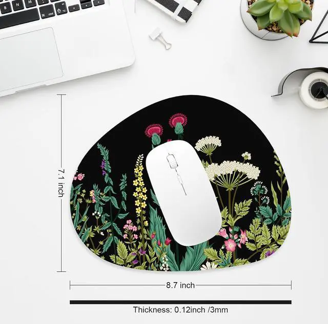 Alt view image 6 of 7 - Mouse Pad, Premium-Textured Oval Computer Pad, 8.7" x 7.1" Thick 3 mm Anti-Slip Waterproof Rubber Cute Mouse Mat for Office, Home, Gaming, Laptop, PC, Black Dandelion