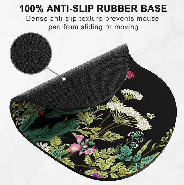 Alt view image 3 of 7 - Mouse Pad, Premium-Textured Oval Computer Pad, 8.7" x 7.1" Thick 3 mm Anti-Slip Waterproof Rubber Cute Mouse Mat for Office, Home, Gaming, Laptop, PC, Black Dandelion