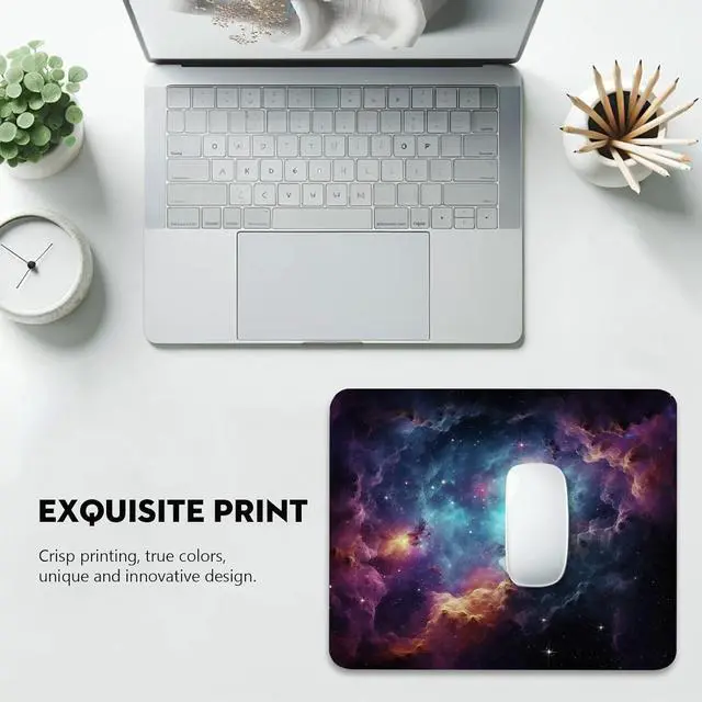 Alt view image 6 of 7 - Galactic Nebula Starscape Mouse Pad - Explore The Universe from Your Desk Stitched Edges Non-Slip Rubber Base Mouse Pads for Computers Laptop