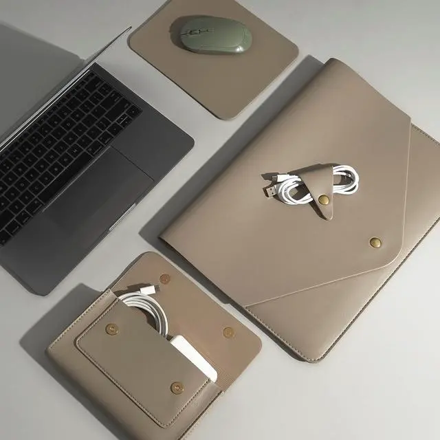 Alt view image 3 of 6 - Laptop Sleeve Compatible with 2024 13inch MacBook Air M3 13 MacBook Pro M2 Surface Pro 3 4 5 6 7  XPS 13 with Small Pouch Mouse Pad and Cord Holder Color Khaki