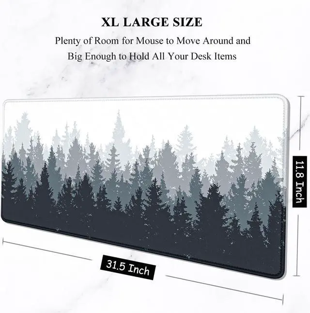 Alt view image 2 of 7 - Large Mouse Pad Desk Mat Gaming Mouse Pad XL XXL Mouse Pad for Desk Desk Pad for Keyboard Mice Desk Matt for Desktop Extended Long Mousepad Thin Black White Forest 31.5 x 11.8 Inch