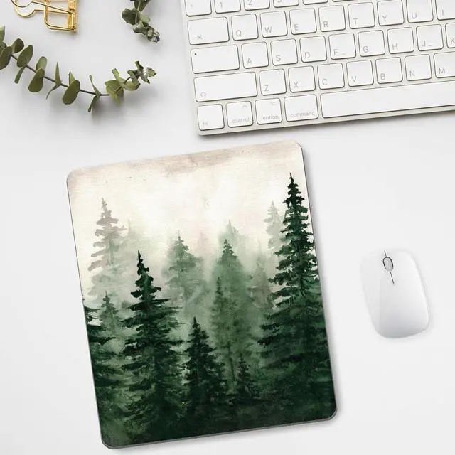 Alt view image 7 of 7 - Green Forest Mouse Pad Mountain Tree Desk Mousepad Computer Gaming Office Small Cute Nature Scenery Aesthetic Vintage Large Wireless Mat Desktop Laptop Travel Square Medium Accessories Supplies