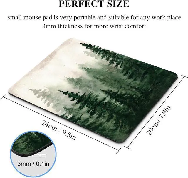 Alt view image 4 of 7 - Green Forest Mouse Pad Mountain Tree Desk Mousepad Computer Gaming Office Small Cute Nature Scenery Aesthetic Vintage Large Wireless Mat Desktop Laptop Travel Square Medium Accessories Supplies