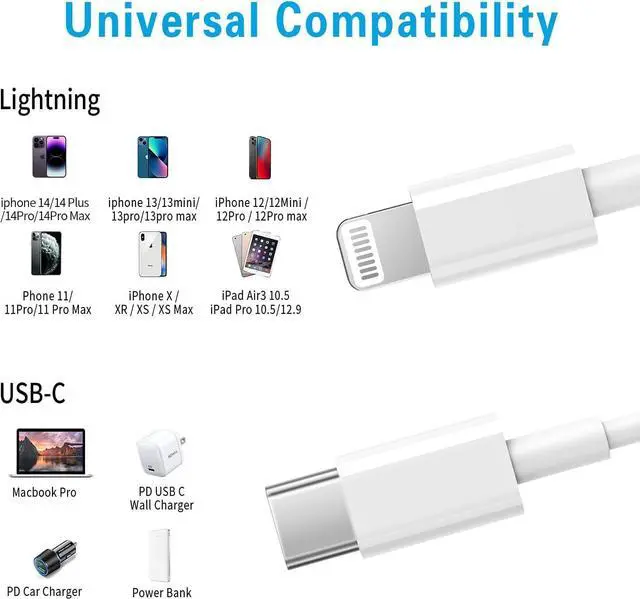 Alt view image 6 of 7 - USB C to Lightning Cable 3Pack 10FT [MFi Certified] Type C Power Delivery Fast Charging Cord for iPhone 14/13/12/11/XS/XR/X/8/iPad