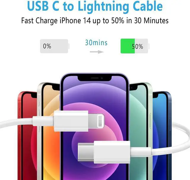 Alt view image 2 of 7 - USB C to Lightning Cable 3Pack 10FT [MFi Certified] Type C Power Delivery Fast Charging Cord for iPhone 14/13/12/11/XS/XR/X/8/iPad