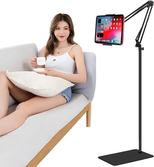 Main image of Tablet Floor Stand Adjustable Universal 360-degree Rotatable Metal Tablet Holder Compatible with iPad/iPhoneX/iPad Pro or Other 5.5~12.9 Inches Devices (Black)