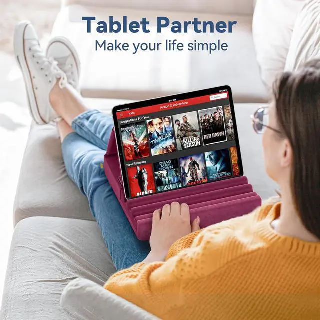 Alt view image 2 of 7 - Tablet Pillow Holder Foldable iPad Stand for Lap Bed and Desk -Tablet Soft Pad Dock with Pocket & Stylus Mount Compatible with iPad Pro 12.9 10.5 9.7 Air Mini 6 5 4 3 Galaxy Tab E-Reader