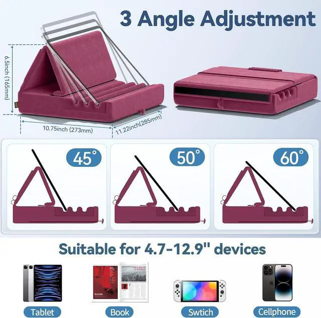 Alt view image 7 of 7 - Tablet Pillow Holder Foldable iPad Stand for Lap Bed and Desk -Tablet Soft Pad Dock with Pocket & Stylus Mount Compatible with iPad Pro 12.9 10.5 9.7 Air Mini 6 5 4 3 Galaxy Tab E-Reader