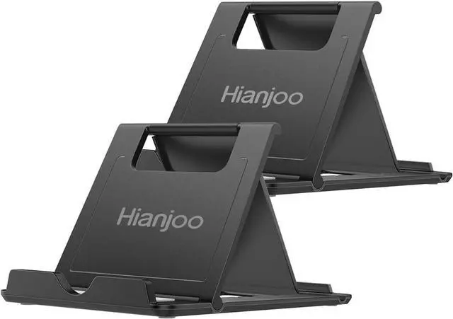Main image of 2 Pack Cell Phone Stand Holder/Tablet Stand Holder Universal Foldable Adjustable Desktop Mobile Phone Kickstand Compatible with iPhone 15 14 X XR Max Compatible with iPad Air Pro Black