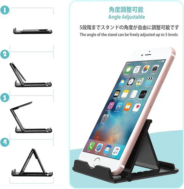 Alt view image 2 of 7 - 2 Pack Cell Phone Stand Holder/Tablet Stand Holder Universal Foldable Adjustable Desktop Mobile Phone Kickstand Compatible with iPhone 15 14 X XR Max Compatible with iPad Air Pro Black