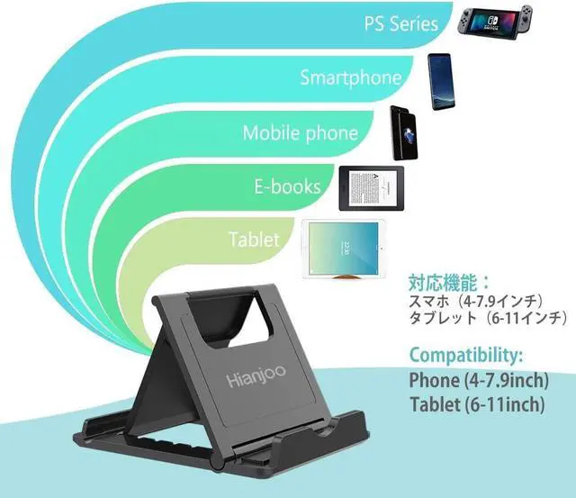 Alt view image 5 of 7 - 2 Pack Cell Phone Stand Holder/Tablet Stand Holder Universal Foldable Adjustable Desktop Mobile Phone Kickstand Compatible with iPhone 15 14 X XR Max Compatible with iPad Air Pro Black