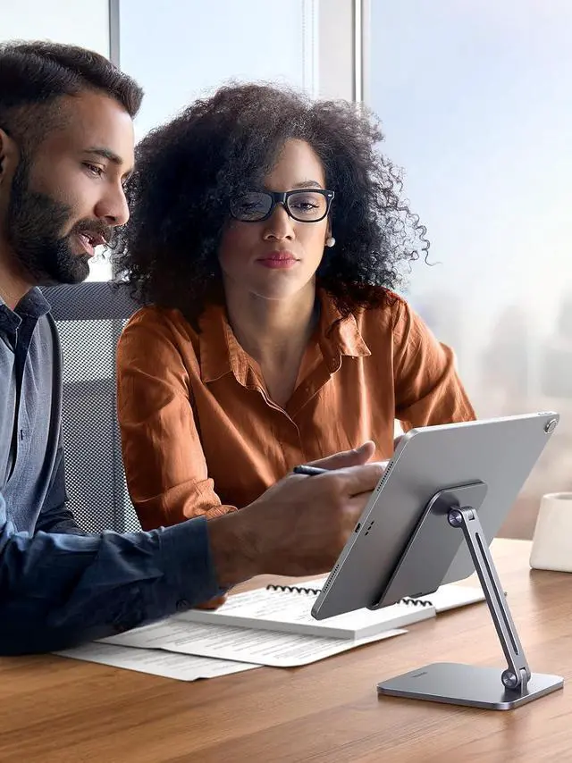 Alt view image 3 of 7 - Tablet Stand Compatible for iPad Desk Stand Holder Adjustable Aluminum Thicker Base Compatible with 2024 iPad Pro 13 12.9 11 Inch iPad Air 13 11 Mini for Home Office Desk Accessories Grey