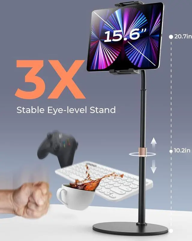 Alt view image 2 of 7 - for iPad Stand for Desk Portable Monitor Stand Adjustable Tablet Stand Thick Case Friendly iPad Pro Holder Fits(4.7-15.6) iPad Pro 12.9/10.9/10.2 Air Mini 4 3 2 Fire Tab Nexus Kindle Black