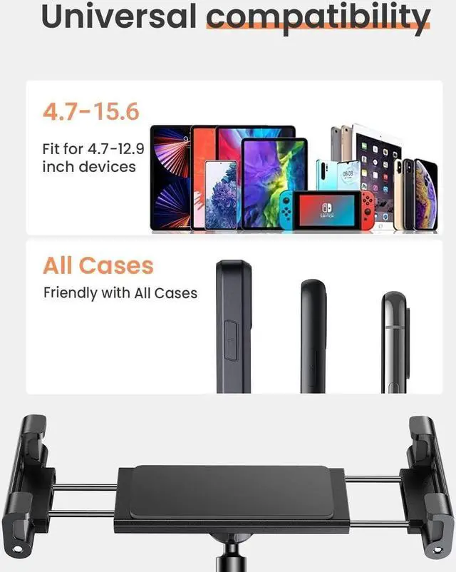 Alt view image 4 of 7 - for iPad Stand for Desk Portable Monitor Stand Adjustable Tablet Stand Thick Case Friendly iPad Pro Holder Fits(4.7-15.6) iPad Pro 12.9/10.9/10.2 Air Mini 4 3 2 Fire Tab Nexus Kindle Black