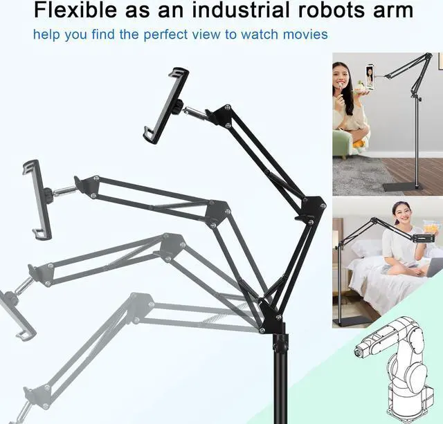 Alt view image 4 of 7 - Tablet Floor Stand with Heavy Duty Base Overhead Bed phone Stand Angle Height Adjustable Arm Stretchable Stand Holder Compatible with iPad Mini Air Pro Galaxy Tab Kindle E-Readers Cell Phones