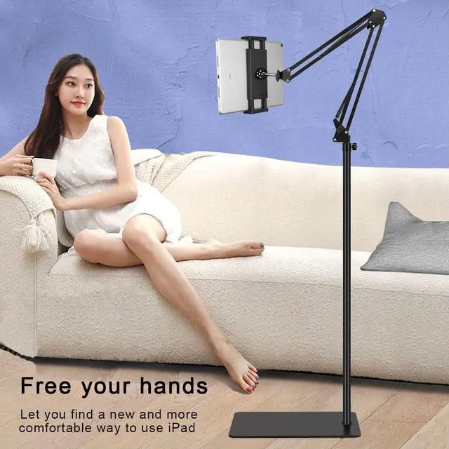 Alt view image 7 of 7 - Tablet Floor Stand with Heavy Duty Base Overhead Bed phone Stand Angle Height Adjustable Arm Stretchable Stand Holder Compatible with iPad Mini Air Pro Galaxy Tab Kindle E-Readers Cell Phones
