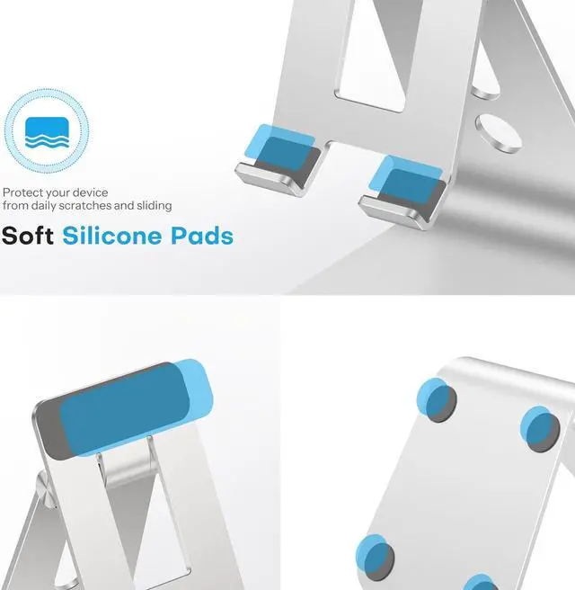Alt view image 4 of 7 - Adjustable Tablet Stand for Desk Upgraded Longer Arms for Greater Stability T2 Tablet Holder with Hollow Design for Bigger Sized Phones and Tablets Such as iPad Pro/Air/Mini Silver