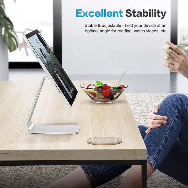Alt view image 7 of 7 - Adjustable Tablet Stand for Desk Upgraded Longer Arms for Greater Stability T2 Tablet Holder with Hollow Design for Bigger Sized Phones and Tablets Such as iPad Pro/Air/Mini Silver
