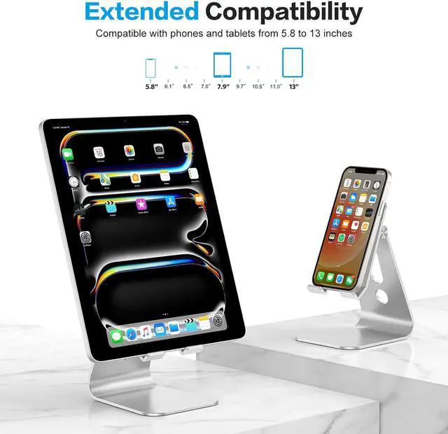 Alt view image 5 of 7 - Adjustable Tablet Stand for Desk Upgraded Longer Arms for Greater Stability T2 Tablet Holder with Hollow Design for Bigger Sized Phones and Tablets Such as iPad Pro/Air/Mini Silver