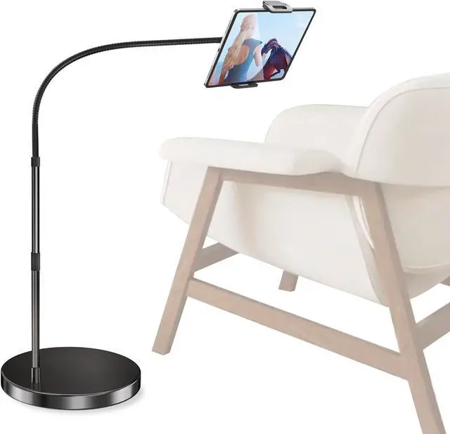 Main image of Aluminum iPad Stand for Floor, 14lb Stable Base & Height Adjustable iPad Floor Stand, Gooseneck iPad Holder for Bed & Sofa, Compatible with All iPad, iPad Pro, Kindle & More 4.7-13in Tablets