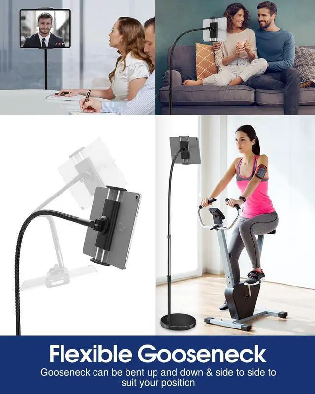 Alt view image 6 of 7 - Aluminum iPad Stand for Floor, 14lb Stable Base & Height Adjustable iPad Floor Stand, Gooseneck iPad Holder for Bed & Sofa, Compatible with All iPad, iPad Pro, Kindle & More 4.7-13in Tablets