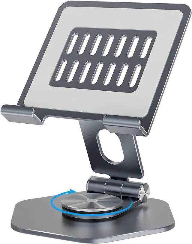 Main image of Tablet Stand Holder for Desk Swivel iPad Stand with 360 Rotating Base Aluminum Foldable Desktop Stand Holder Compatible with All Tablet Such as iPad Pro 12.9 11 10.5 9.7 Grey