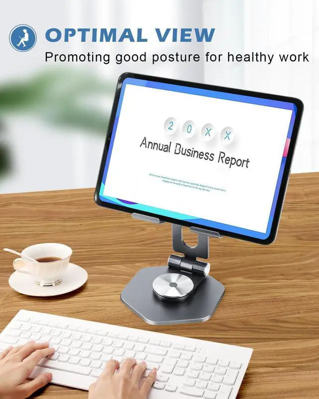 Alt view image 7 of 7 - Tablet Stand Holder for Desk Swivel iPad Stand with 360 Rotating Base Aluminum Foldable Desktop Stand Holder Compatible with All Tablet Such as iPad Pro 12.9 11 10.5 9.7 Grey