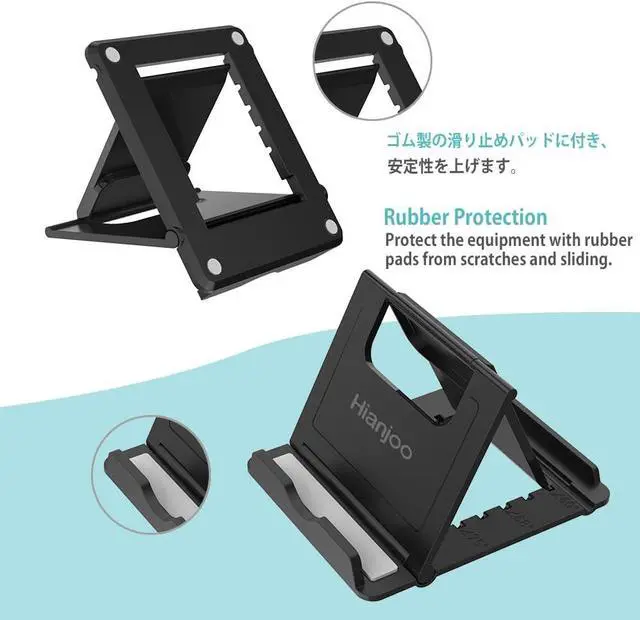 Alt view image 3 of 7 - 2 Pack Cell Phone Stand Holder/Tablet Stand Holder Universal Foldable Adjustable Desktop Mobile Phone Kickstand Compatible with iPhone 15 14 X XR Max Compatible with iPad Air Pro Black